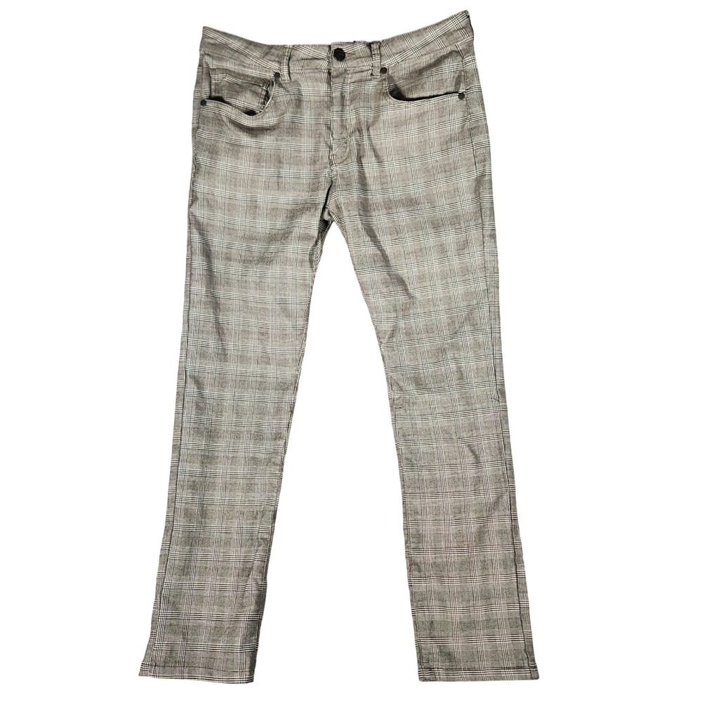 Fried Denim Plaid Pants Mens 38x32 Grey Excellent Stretch Slim Straight Trousers